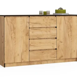 Grande Commode pour le salon AKORD K160 Chêne Craft 160 cm 2 portes 4 tiroirs façade Chêne Craft 4 étagères 160x40x99 cm