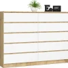 Grande Commode pour le salon AKORD K160 Chêne Artisan 160 cm 10 tiroirs façade Blanche 160x40x121 cm