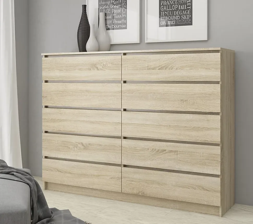 Grande Commode pour le salon AKORD K160 Chêne Sonoma 160 cm 10 tiroirs façade Chêne Sonoma 160x40x121 cm