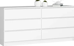 Grande Commode pour le salon AKORD K160 Blanche 160 cm 6 tiroirs façade Blanche 160x40x77 cm