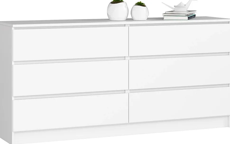 Grande Commode pour le salon AKORD K160 Blanche 160 cm 6 tiroirs façade Blanche 160x40x77 cm