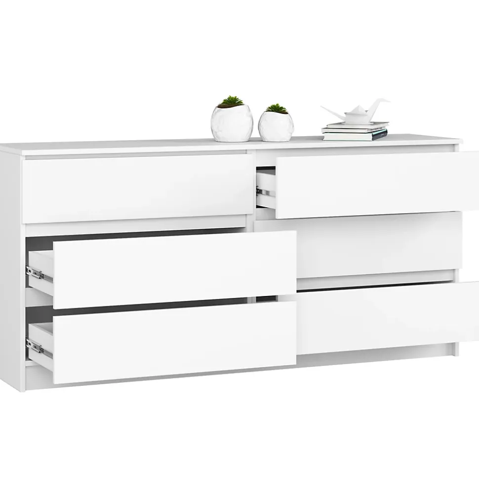 Grande Commode pour le salon AKORD K160 Blanche 160 cm 6 tiroirs façade Blanche 160x40x77 cm