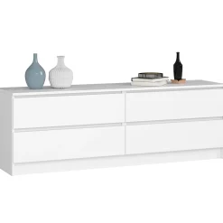 Grande Commode pour le salon AKORD K160 Blanche 160 cm 4 tiroirs façade Blanche 160x40x55 cm