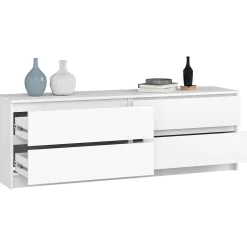 Grande Commode pour le salon AKORD K160 Blanche 160 cm 4 tiroirs façade Blanche 160x40x55 cm