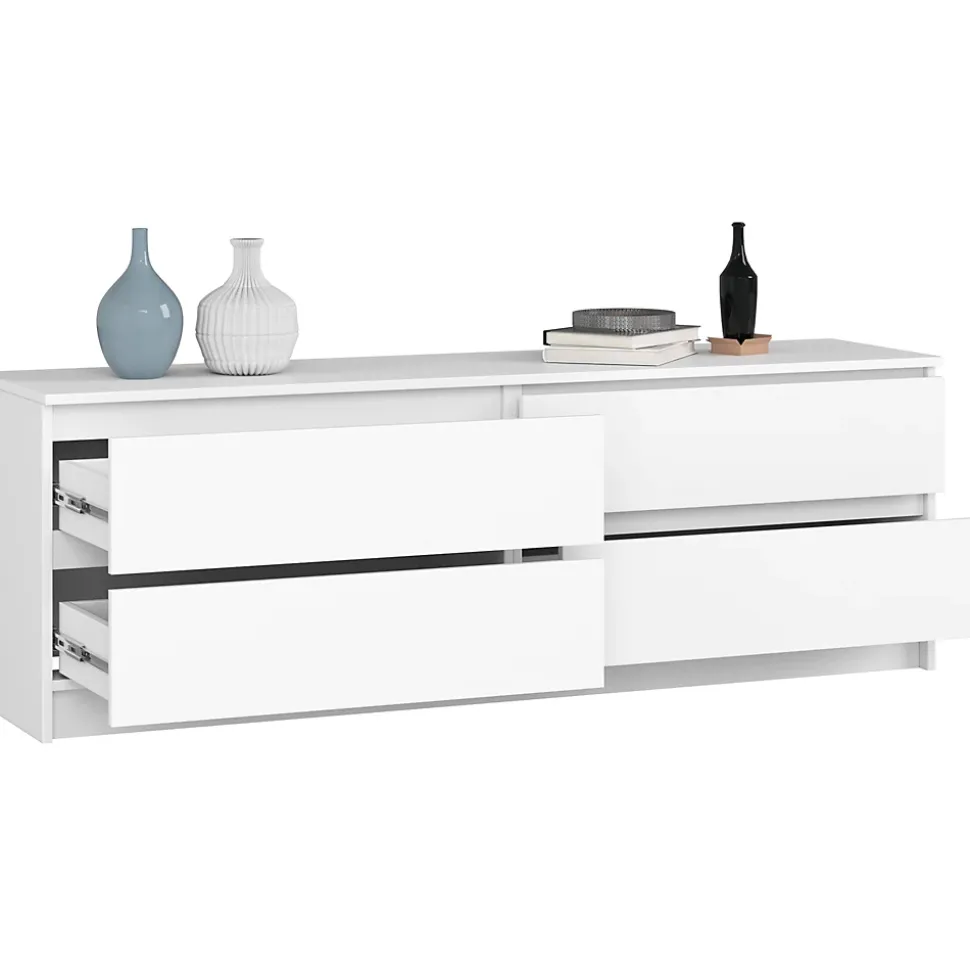 Grande Commode pour le salon AKORD K160 Blanche 160 cm 4 tiroirs façade Blanche 160x40x55 cm