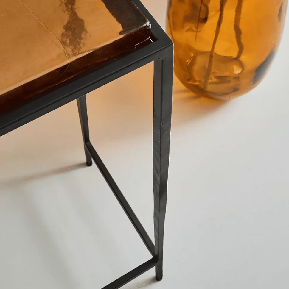 Grande console en verre fumé et métal L110 cm IGLOO
