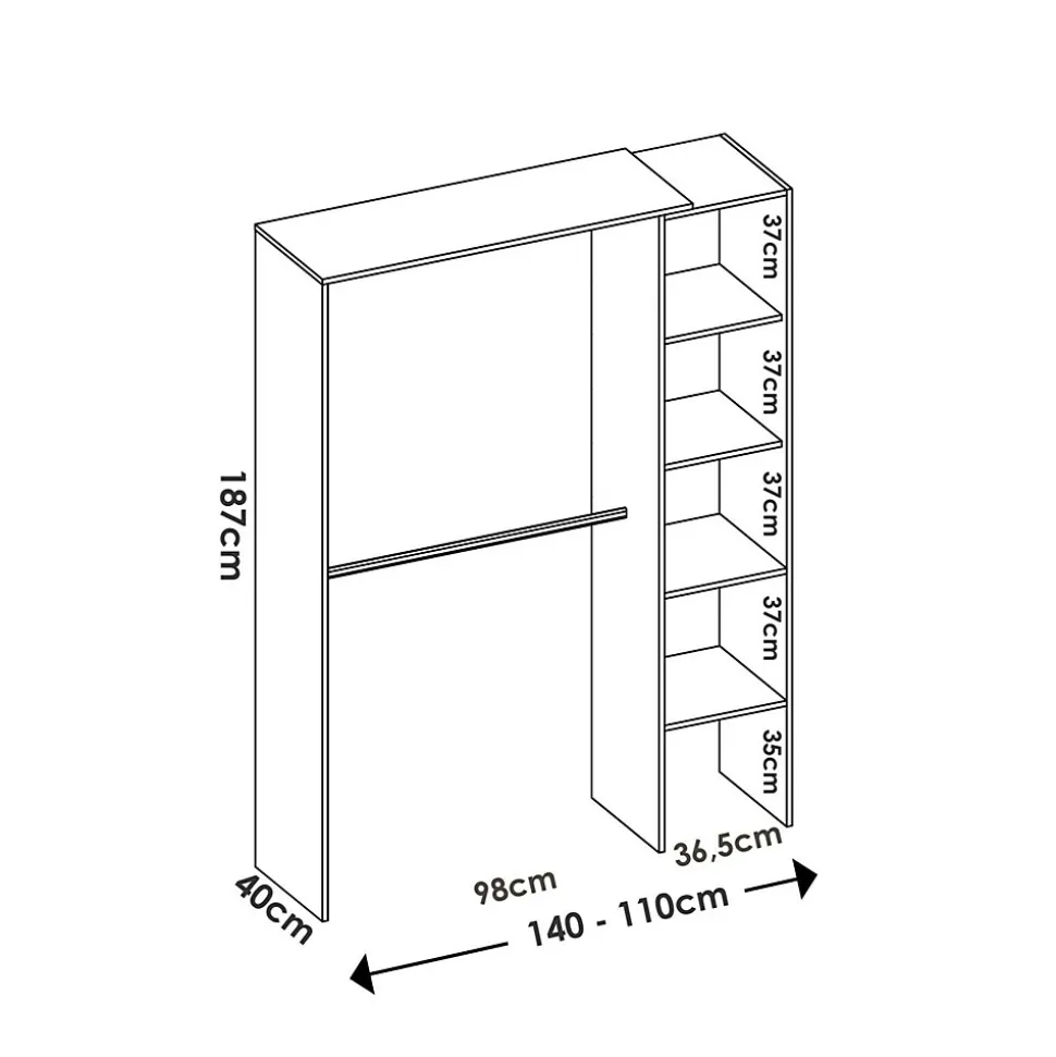 Grande Garde-robe Acquata, Structure pour dressing, Cintre ouvert, 140x40h187 cm, Blanc