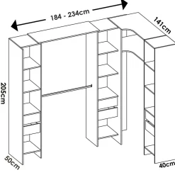 Grande Garde-robe Alanno, Meubles de chambre, Penderie de plain-pied, Placard à vêtements, 234x141 h205 cm, Blanc