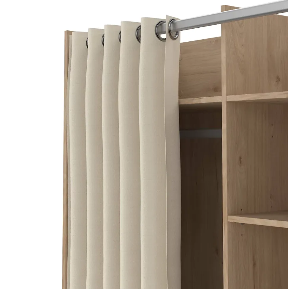 Grande Garde-robe Alfango, Meubles de chambre, Penderie de plain-pied, Placard à vêtements, 100x48 h160 cm, Chêne clair et Beige