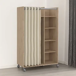 Grande Garde-robe Alfango, Meubles de chambre, Penderie de plain-pied, Placard à vêtements, 100x48 h160 cm, Chêne clair et Beige