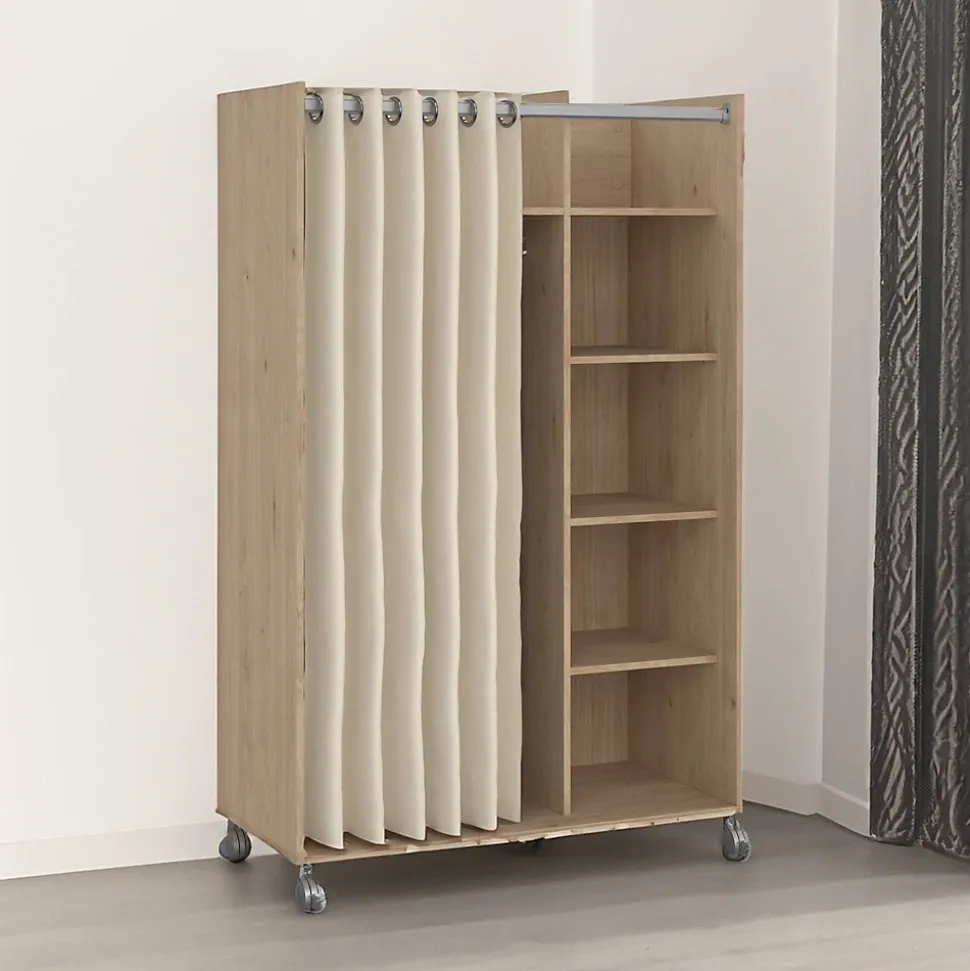 Grande Garde-robe Alfango, Meubles de chambre, Penderie de plain-pied, Placard à vêtements, 100x48 h160 cm, Chêne clair et Beige