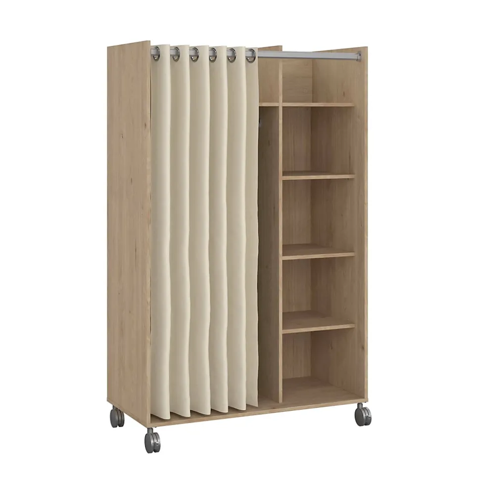 Grande Garde-robe Alfango, Meubles de chambre, Penderie de plain-pied, Placard à vêtements, 100x48 h160 cm, Chêne clair et Beige