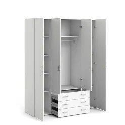 Grande Garde-robe Amoruccio, Meubles de chambre, Penderie de plain-pied, Placard à vêtements, 154x50 h200 cm, Blanc