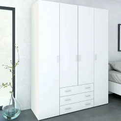 Grande Garde-robe Amoruccio, Meubles de chambre, Penderie de plain-pied, Placard à vêtements, 154x50 h200 cm, Blanc brillant