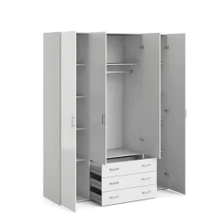 Grande Garde-robe Amoruccio, Meubles de chambre, Penderie de plain-pied, Placard à vêtements, 154x50 h200 cm, Blanc brillant