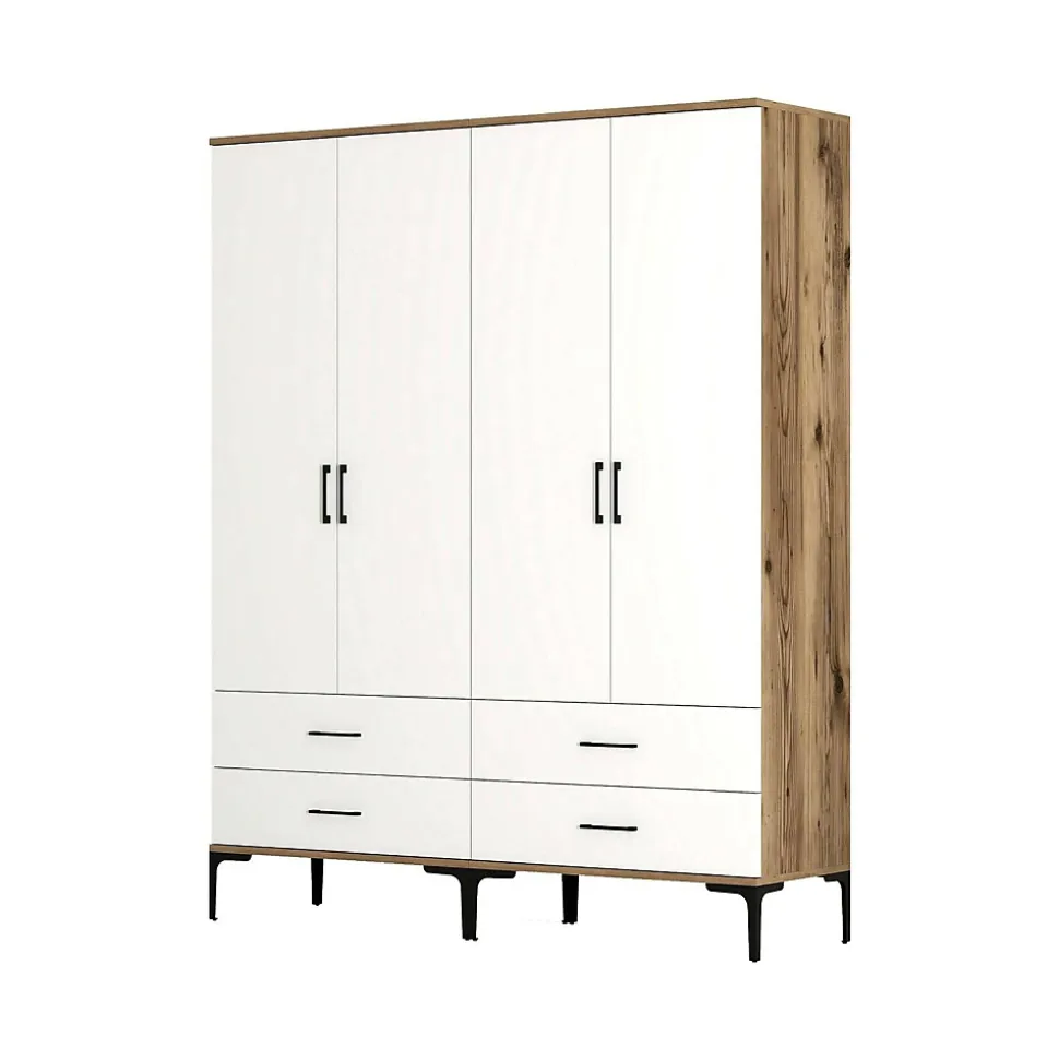 Grande Garde-robe Atria, Meubles de chambre, Penderie de plain-pied, Placard à vêtements, 160x201h48 cm, Noyer et Blanc