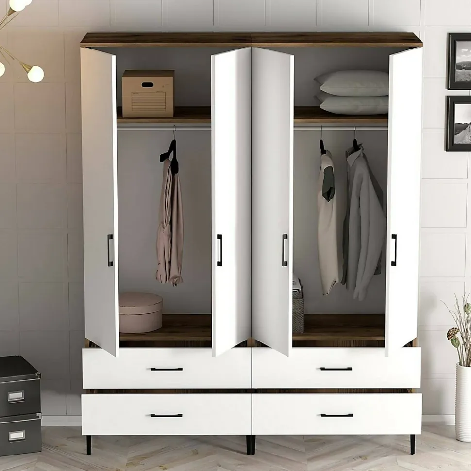 Grande Garde-robe Atria, Meubles de chambre, Penderie de plain-pied, Placard à vêtements, 160x201h48 cm, Noyer et Blanc