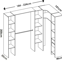 Grande Garde-robe Dindo, Meubles de chambre, Penderie de plain-pied, Placard à vêtements, 234x141 h205 cm, Blanc