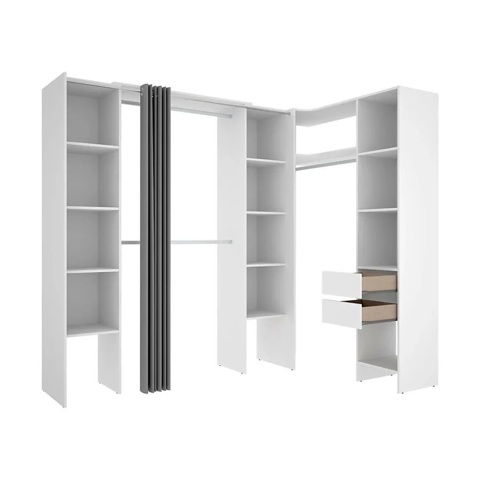 Grande Garde-robe Dindo, Meubles de chambre, Penderie de plain-pied, Placard à vêtements, 234x141 h205 cm, Blanc