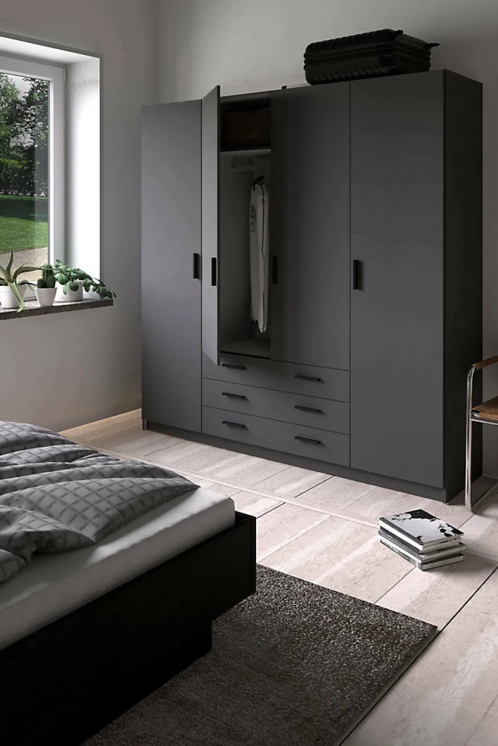 Grande Garde-robe Epipola, Meubles de chambre, Penderie de plain-pied, Placard à vêtements, 196x50 h200 cm, Gris