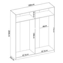 Grande Garde-robe Iuventas, Cintre pour chambre à coucher, Armoire avec 4 portes battantes, 180x52h204 cm, Blanc