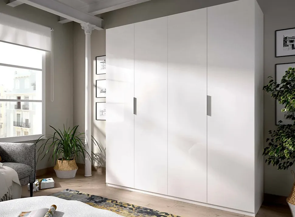 Grande Garde-robe Iuventas, Cintre pour chambre à coucher, Armoire avec 4 portes battantes, 180x52h204 cm, Blanc