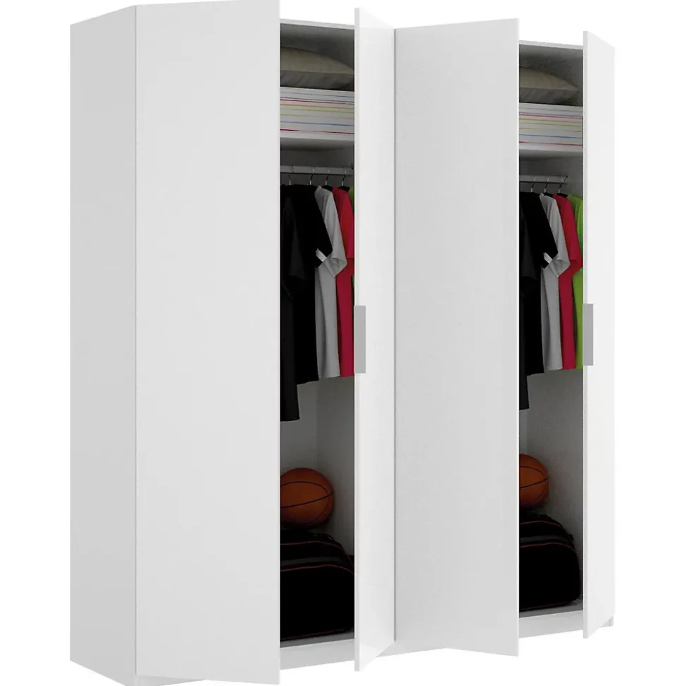 Grande Garde-robe Iuventas, Cintre pour chambre à coucher, Armoire avec 4 portes battantes, 180x52h204 cm, Blanc