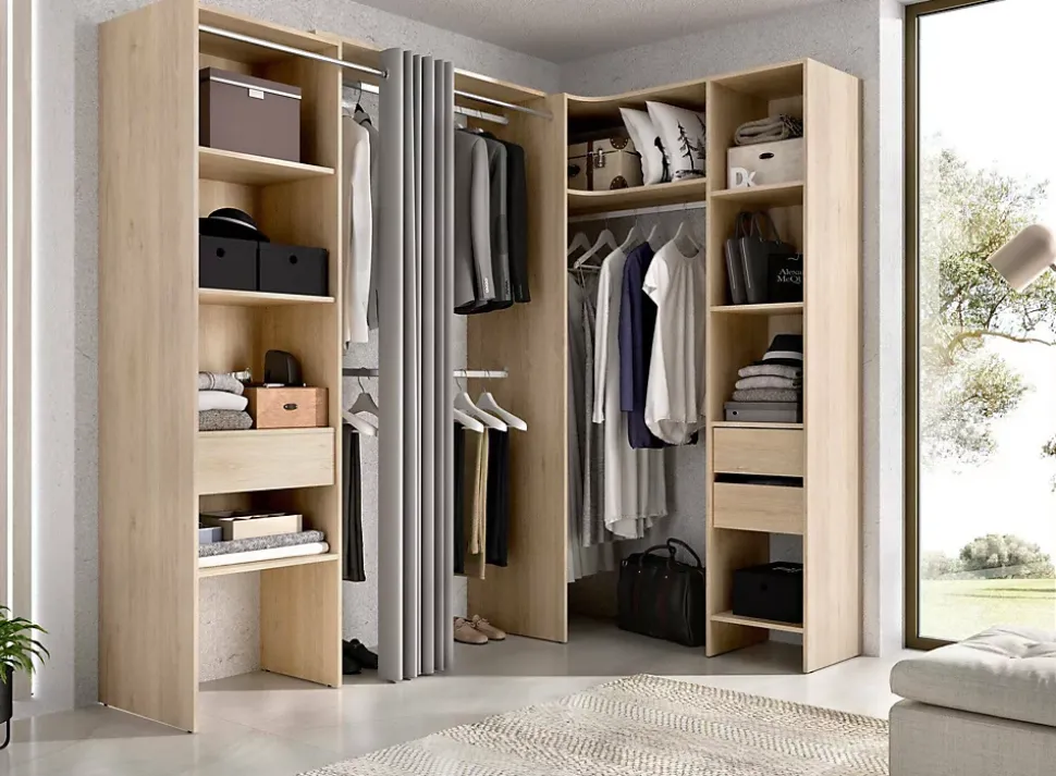 Grande Garde-robe Pali, Meubles de chambre, Penderie de plain-pied, Placard à vêtements, 214x141 h205 cm, Chêne clair