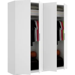 Grande Garde-robe Prado, Cintre pour chambre à coucher, Armoire avec 4 portes battantes, 180x52h204 cm, Blanc brillant