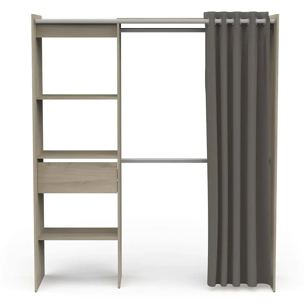 Grande Garde-robe Serpentina, Meubles de chambre, Penderie de plain-pied, Placard à vêtements, 167x50 h192 cm, Chêne et Blanc mat