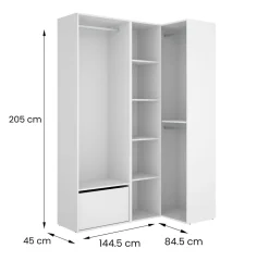 Grande Garde-robe Tobias, Meubles de chambre, Penderie de plain-pied, Placard à vêtements, 145x85 h205 cm, Blanc et Chêne clair