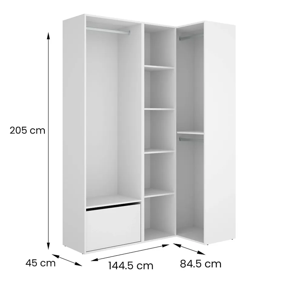 Grande Garde-robe Tobias, Meubles de chambre, Penderie de plain-pied, Placard à vêtements, 145x85 h205 cm, Blanc et Chêne clair