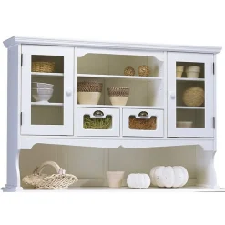 Haut de Vaisselier Blanc 9 Niches 2 Portes 2 Tiroirs Vitrés L 143 H 96 P 33 cm - L 143 x l 33 x H 96 cm