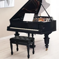 HOMCOM Banquette piano tabouret siege hauteur reglable noir bois revêtement synthétique