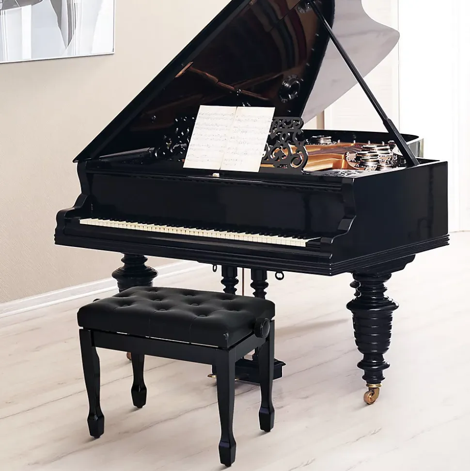 HOMCOM Banquette piano tabouret siege hauteur reglable noir bois revêtement synthétique