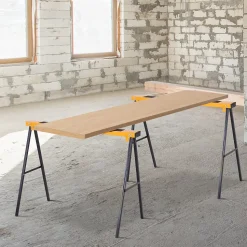 HOMCOM Lot de 2 tréteaux pliables compactes poignée transport dim. 100L x 50l x 76H cm surface antidérapante métal noir jaune