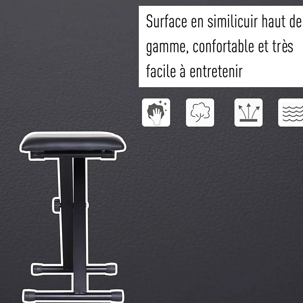 HOMCOM Tabouret banquette réglable pliable pour piano et clavier acier revêtement synthétique noir