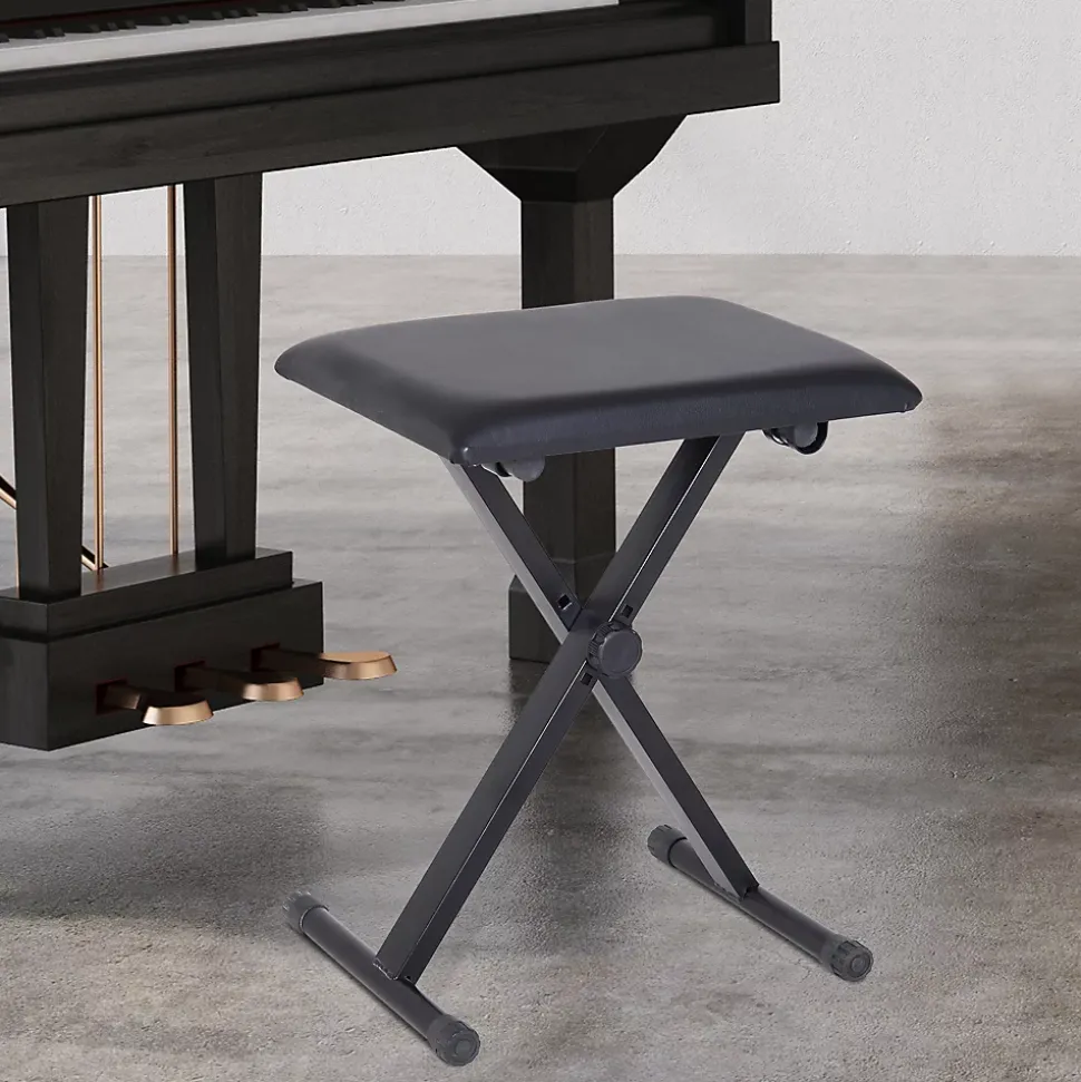 HOMCOM Tabouret banquette réglable pliable pour piano et clavier acier revêtement synthétique noir