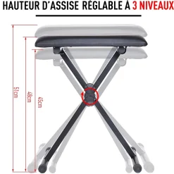 HOMCOM Tabouret banquette réglable pliable pour piano et clavier acier revêtement synthétique noir