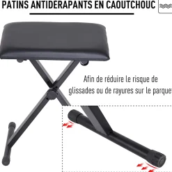 HOMCOM Tabouret banquette réglable pliable pour piano et clavier acier revêtement synthétique noir