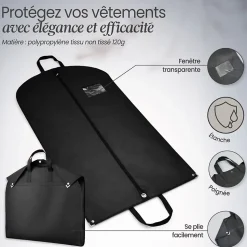 Housse pour vêtements à suspendre, premium pliable avec fenêtre transparente - 60 x 100 cm - Noir - Vivezen