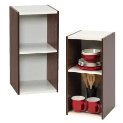 Iris Ohyama, Bibliothèque à 2 etageres de rangement, Lot de 2 meubles d'appoint, UB-6030, Marron