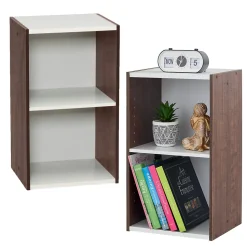 Iris Ohyama, Bibliothèque à 2 etageres de rangement, Lot de 2 meubles d'appoint, UB-6035, Marron