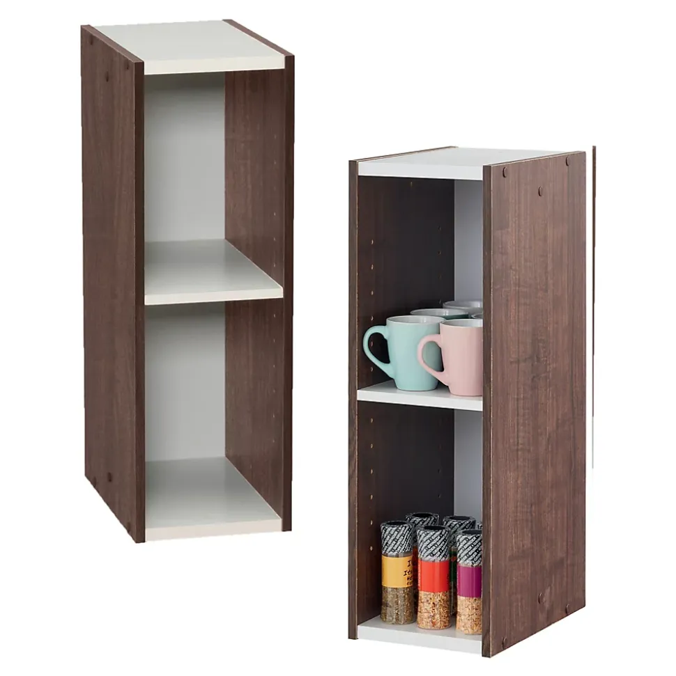 Iris Ohyama, Bibliothèque à 2 etageres de rangement, Lot de 2 meubles d'appoint, UB-6020, Marron