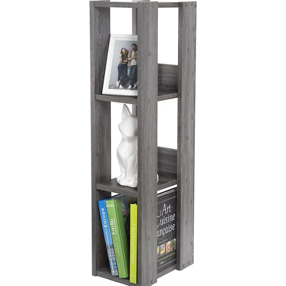Iris Ohyama, Bibliothèque, Meuble de rangement à 3 Niveaux/étagères ajustables, OWR-200- Chêne Gris, L29.3 x P20 x H87.9 cm