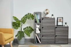 Iris Ohyama, Bibliothèque, Meuble de rangement à 3 Niveaux/étagères ajustables, OWR-200- Chêne Gris, L29.3 x P20 x H87.9 cm