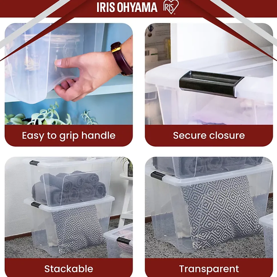 Iris Ohyama, Boite de Rangement Plastique avec Couvercle, 60L, Lot de 3, Transparent,NTB-60