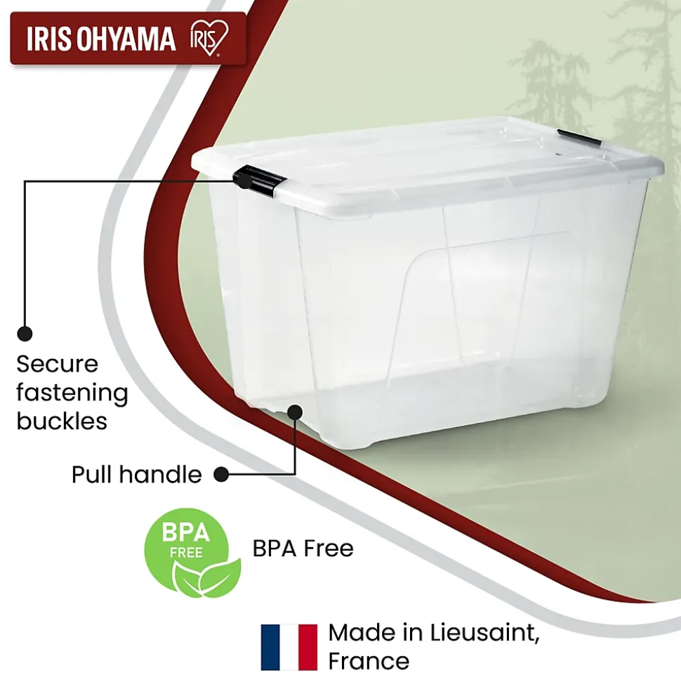 Iris Ohyama, Boite de Rangement Plastique avec Couvercle, 60L, Lot de 3, Transparent,NTB-60