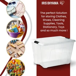 Iris Ohyama, Boite de Rangement Plastique avec Couvercle, 60L, Lot de 3, Transparent,NTB-60
