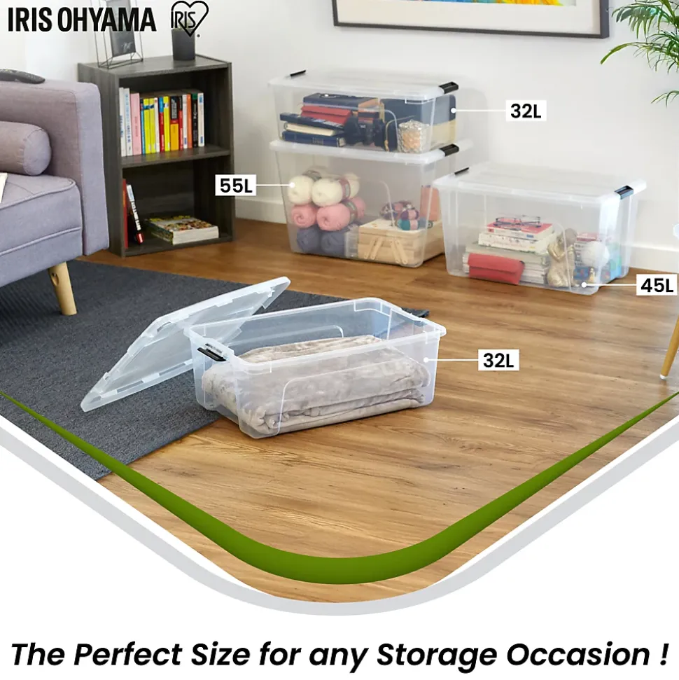 Iris Ohyama, Boite de Rangement Maison Plastique, 32L, Lot de 4, Transparent, BSB-32